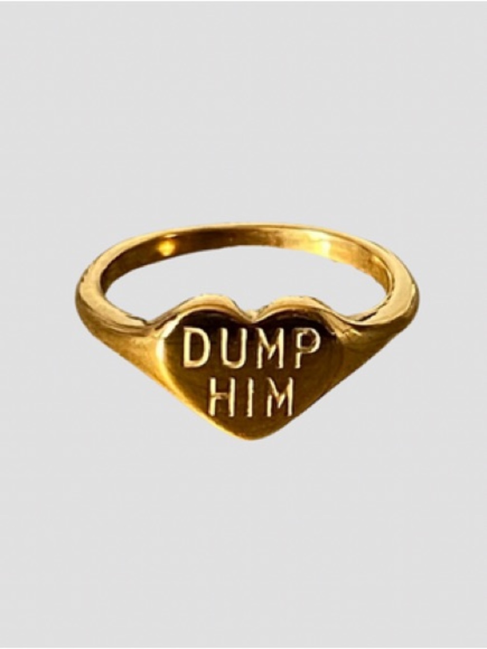 18K Plated Gold Heart Signet Ring with 'DUMP HIM' Engraving